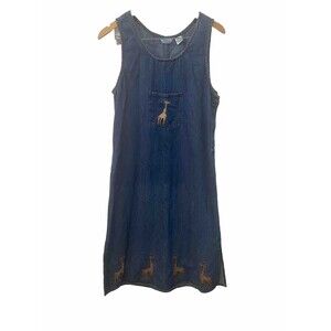 Mesa Sleeveless Denim Overall Novelty Print Giraffe Maxi Dress Size M